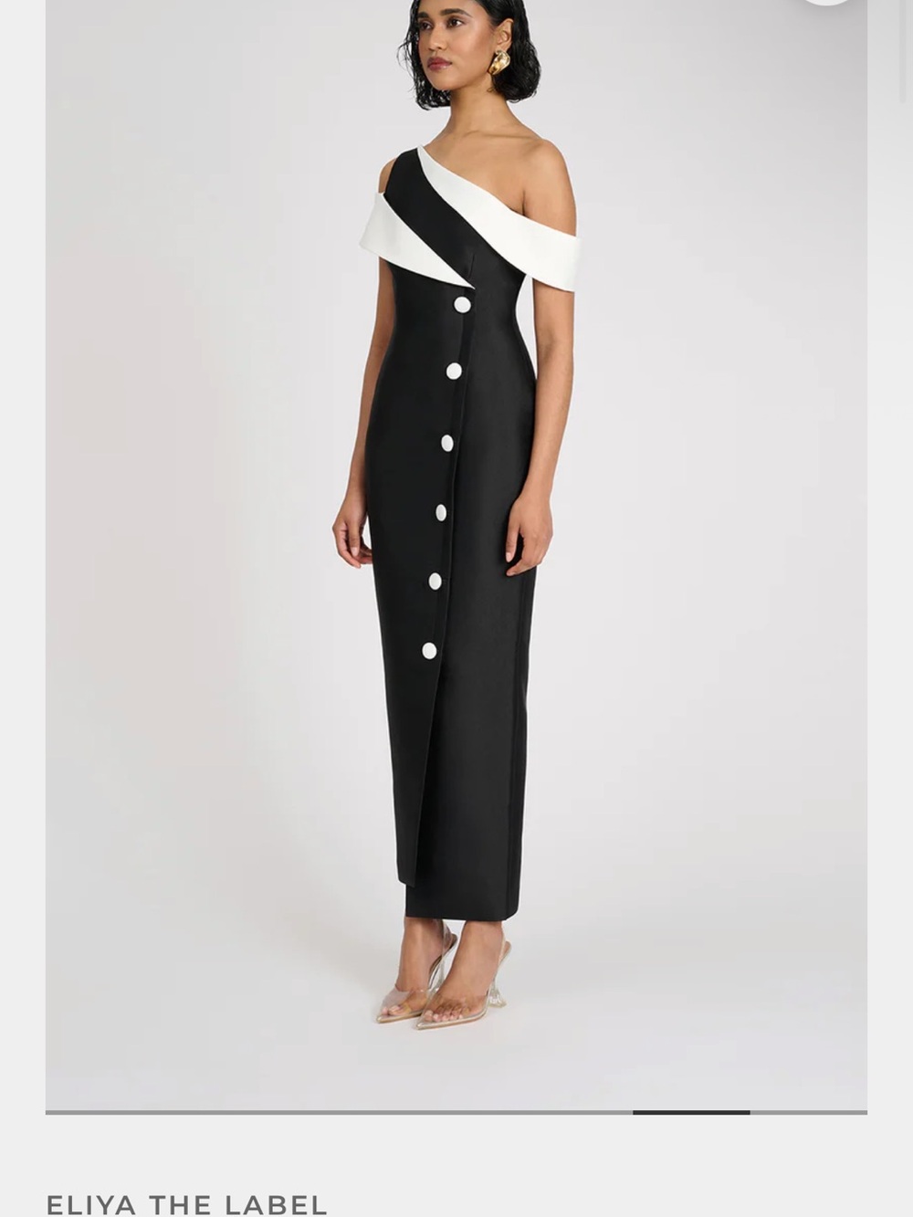Eliya The Label Black & White One-Shoulder Column Dress
